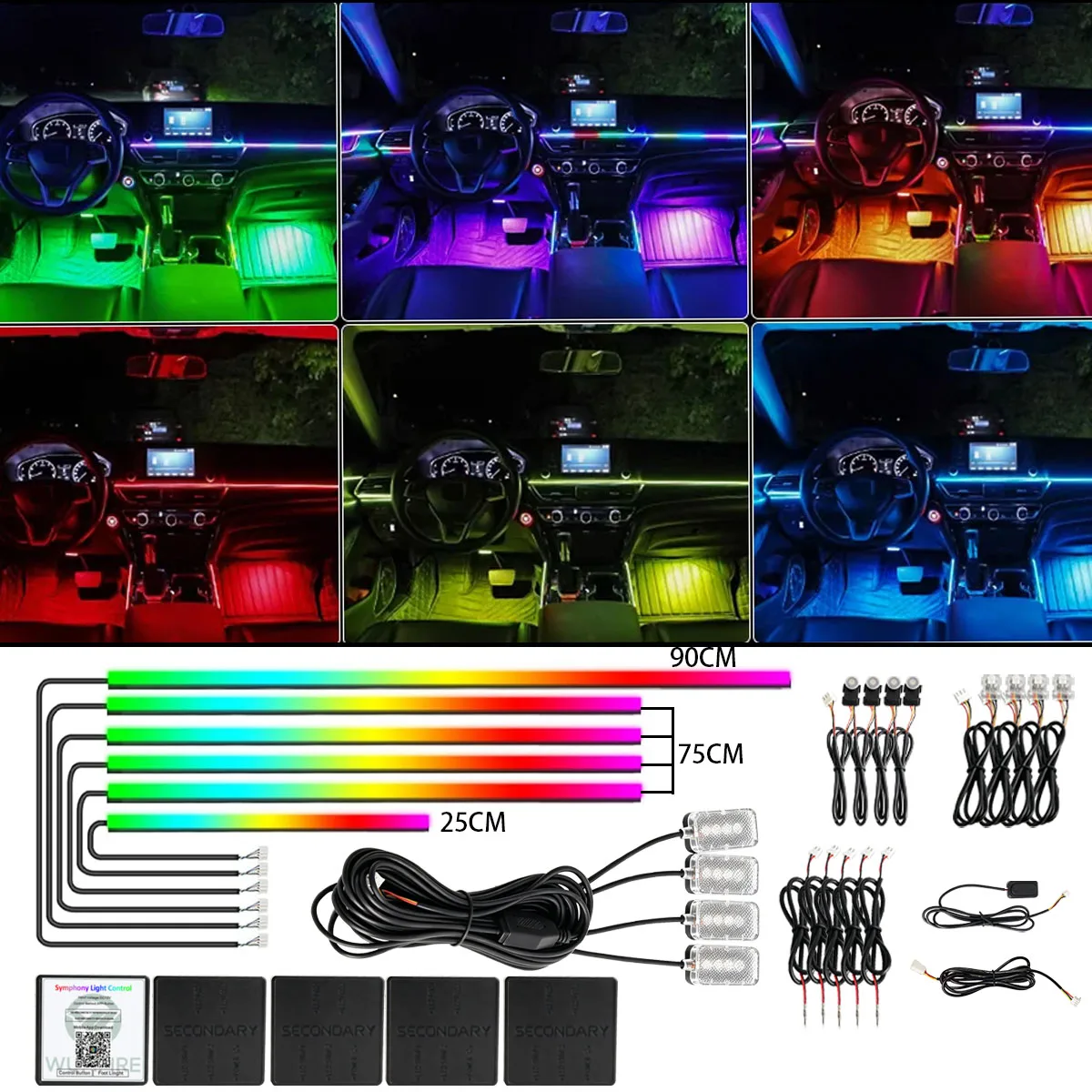 LED Auto Ambientebeleuchtung Set Symphony RGB Acryl-Lichtleiste APP Musiksteuerung Auto Atmosphäre Dekorative Lampe 6/10/18 in 1