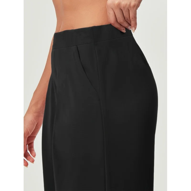 2025 moda calças de perna reta mulheres cintura regular elástico emagrecimento preto diário escritório respirável