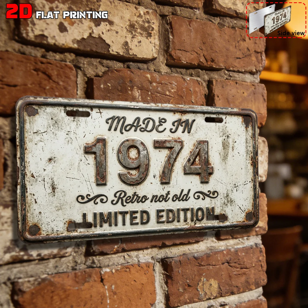 2D Flat, 1pc 1974 Limited Edition Vintage License Plate Frame Suitable for Men's & Women's Plate Covers, Retro Garage Wall Decor