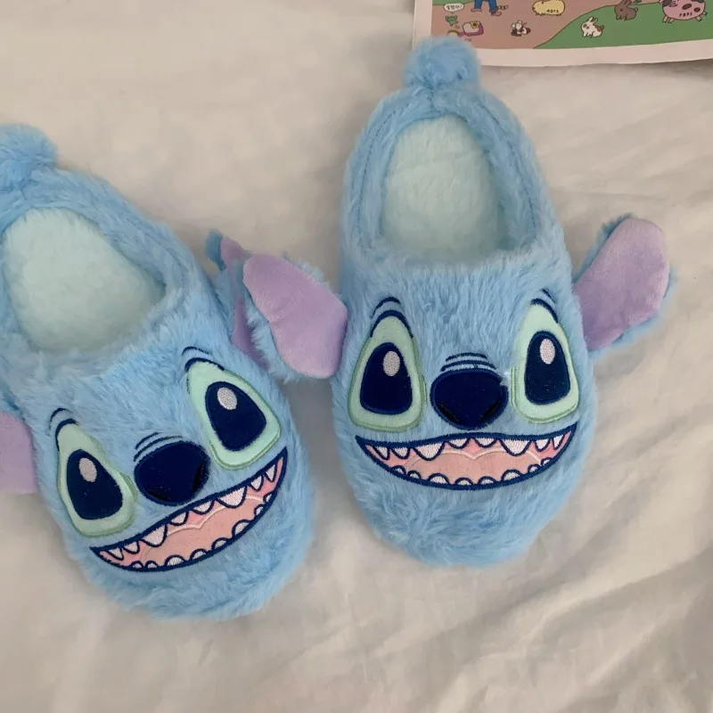 Disney Stitch Cute cartoon home indoor non-slip floor cotton slippers winter warm plush slippers couple slippers