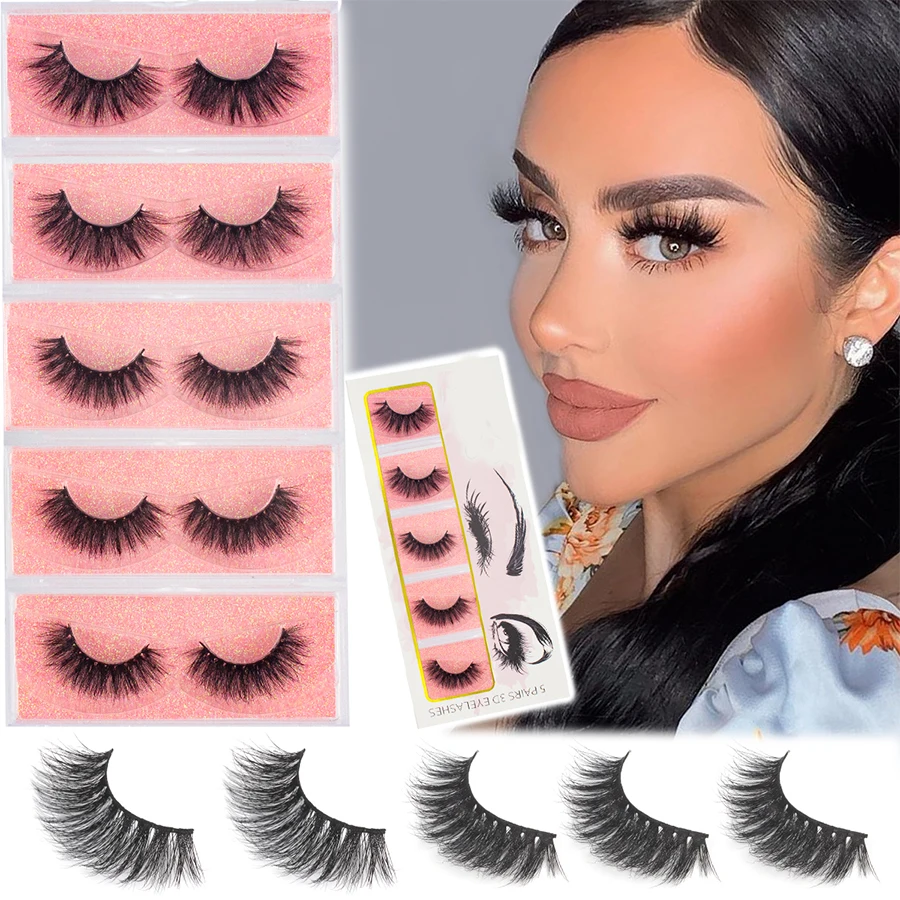 5/15Pairs 3D Mink Lashes Handmade Fluffy Dramatic Lashes Wholesale Eyelashes Cruelty Free False Eyelashes Makeup Lashes With Box