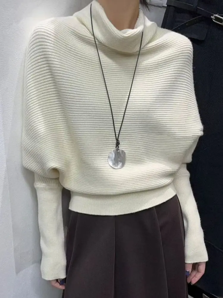 

Женская осенне-зимняя водолазка с рукавами «летучая мышь», свободный свитер, женский однотонный элегантный пуловер с длинными рукавами, короткий джемпер