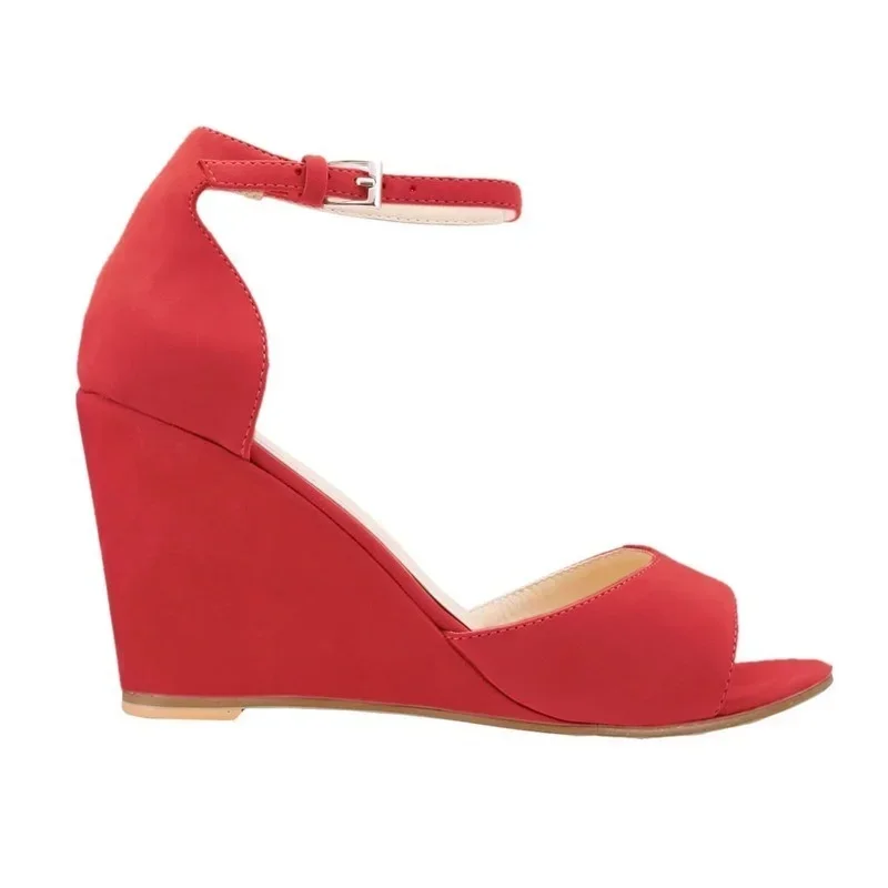 جديد النساء الصنادل مثير المفتوحة تو الكاحل حزام مشبك إسفين عالية الكعب صنادل أرضية فستان حفلات الزفاف أحذية السيدات حجم كبير #4