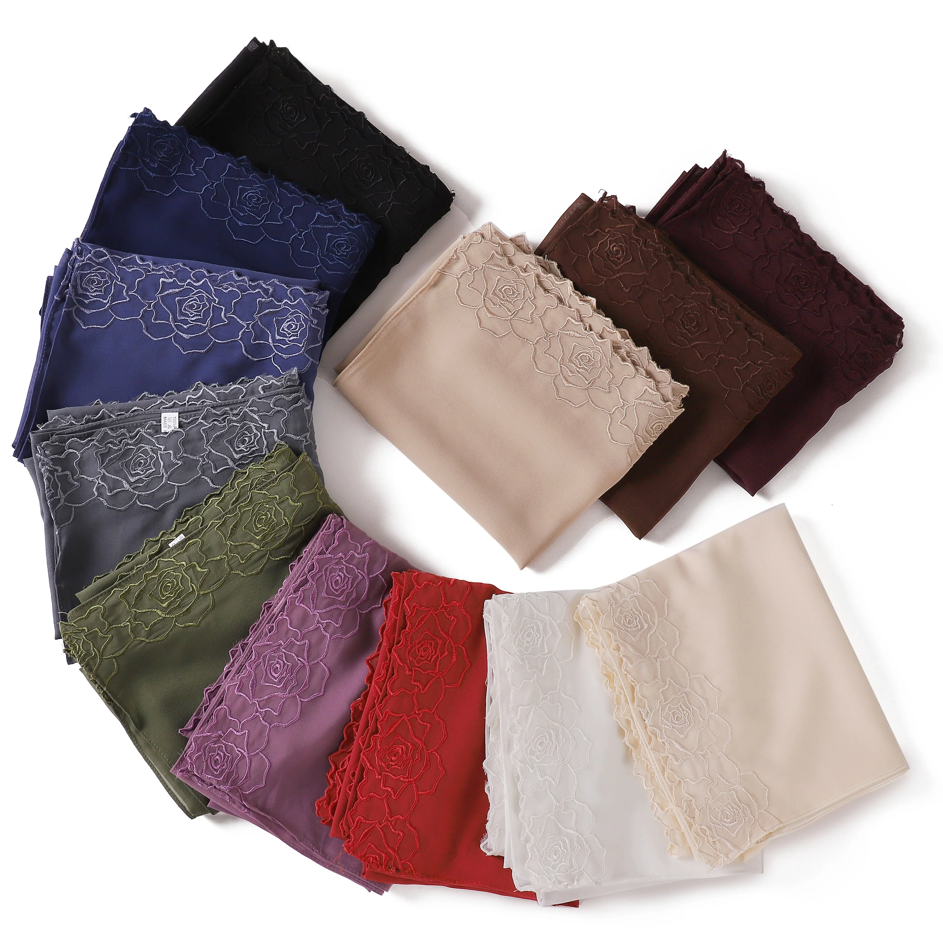 

Chiffon Embroidery Shawl Top Sale Lightweight Scarf Plain Muslim Breathable Soft Daily Wear Scarves Fashion Women Hijab