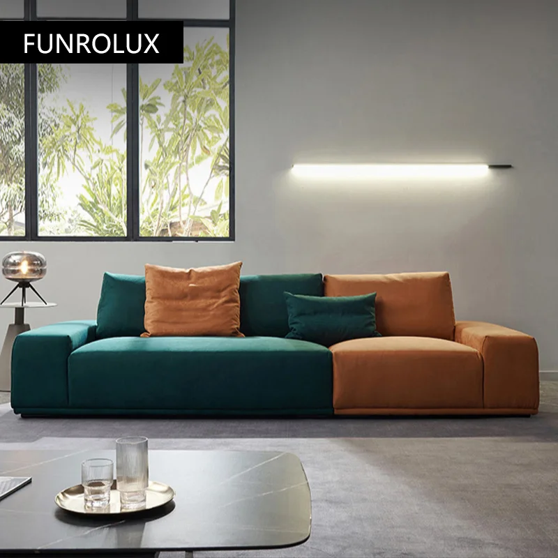 Modern Minimalist fabric sofa large flat layer contrast color large apartment four-seat Villa Sofa