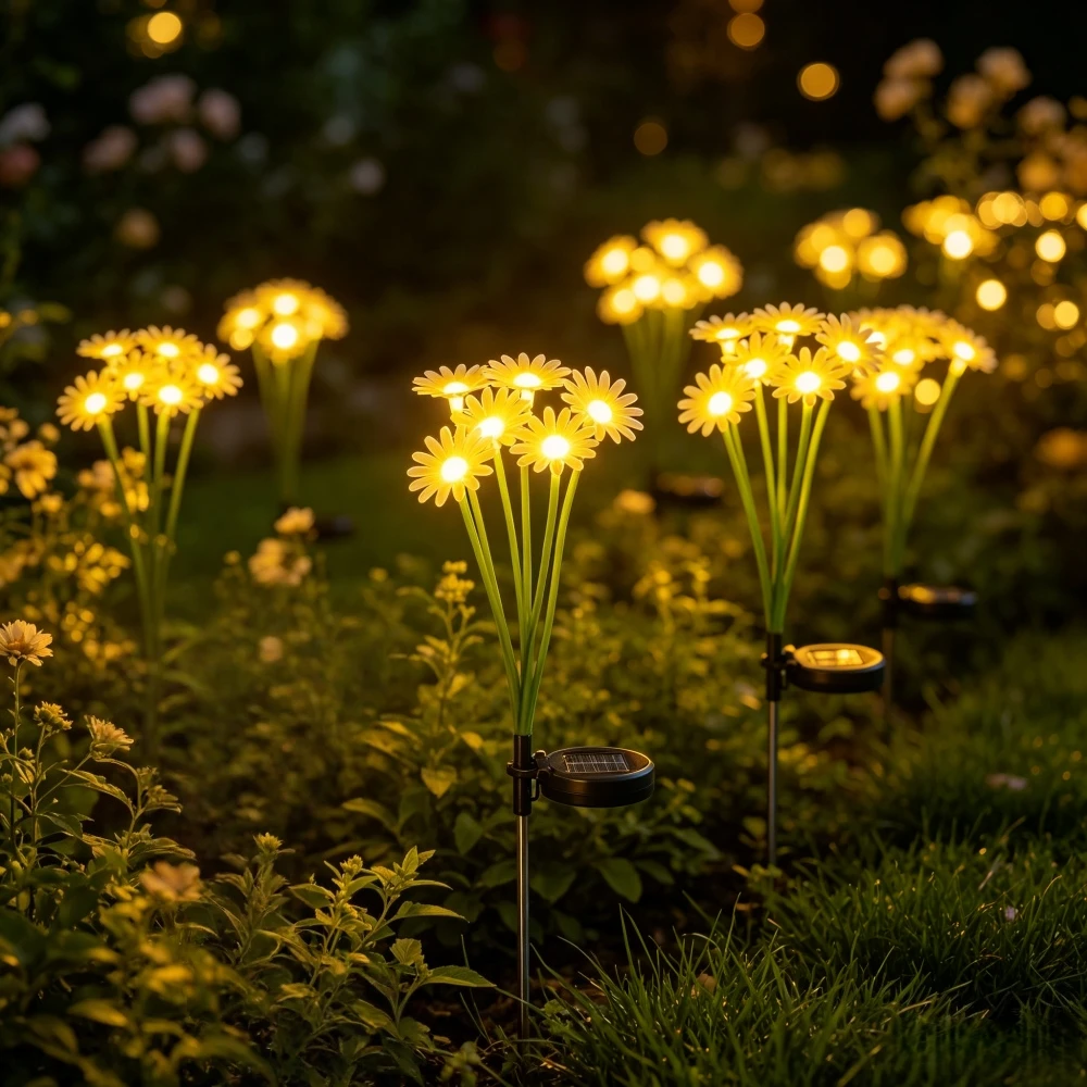 Outdoor Artificial Daisy Solar Garden Stake Lamp 6LED Waterproof Light for Walkway Courtyard Lawn Yard Villa Garden Decoration