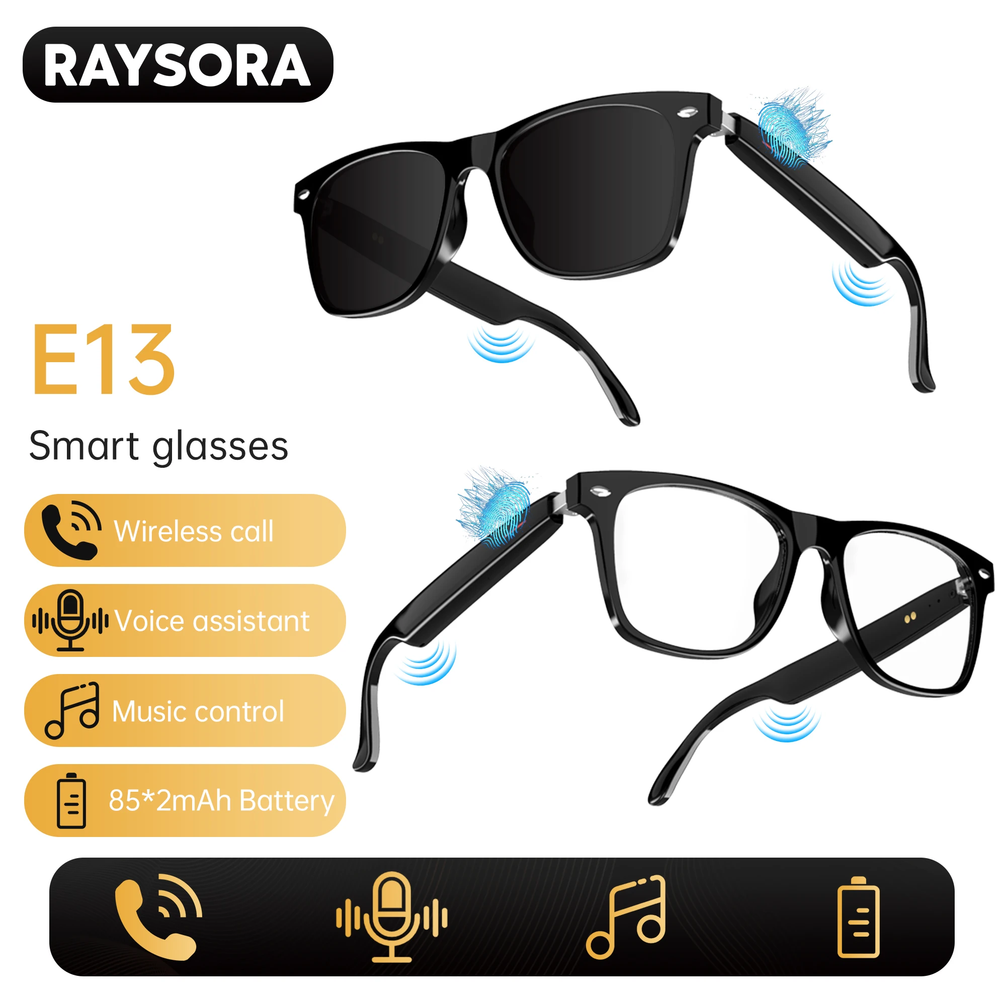 

Умные очки RAYSORA, очки TWS, беспроводные звонки, аудиоочки беспроводной 5.0, 85 мАч, наушники и очки в одном, унисекс