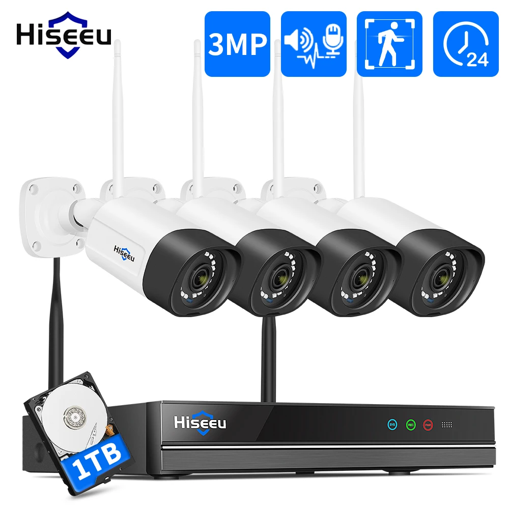 Hiseeu 10CH NVR Video Set 5MP Wifi Surveillance Camera System Color Night Vision P2P Wireless Street Security CCTV Camera Kit