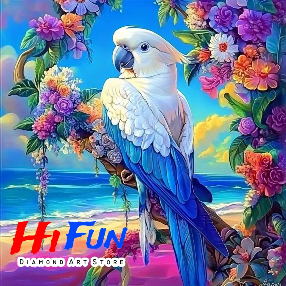 

New Diamond Painting 5D Diy White Tropical Cockatoo Diamond Mosaic Embroidery Exotic Bird Art Full Round Square Gift Wall Decor