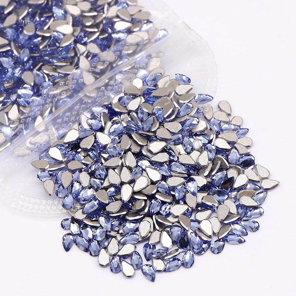 50Pcs 3x5mm Water Droplets Nail Rhinestones Flatback Glass Inverted Edge Diamond Gems 3D Glitter Nail Art Decorations