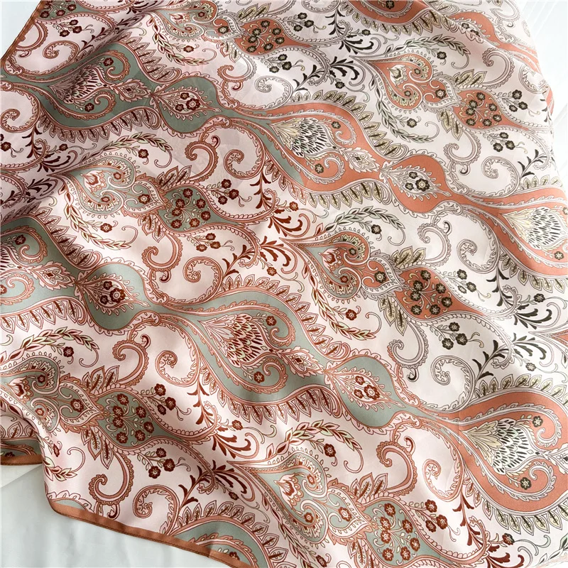 New 100% Natural Mulberry Silk Square Scarf 88x88cm for Women Watercolor Floral Print Luxury Hair Scarf Bandana Hijab shawl Wrap view 6