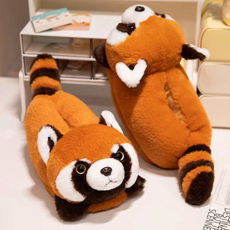 

2025 Red Panda Plush Slippers Fox Orange Stuffed House Shoes Women Men Winter Indoor Fluffy Slipper Christmas Gifts