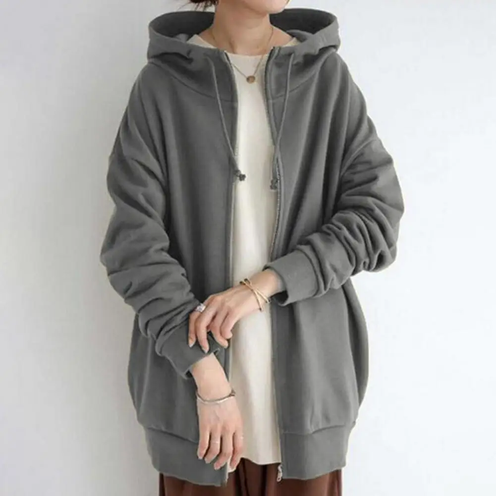 Womens Zip Up Long Hoodie Jacket With Drawstring Tunic Sweatshirt Open Front Cardigan Autumn Winter Hooded Pullover Coat