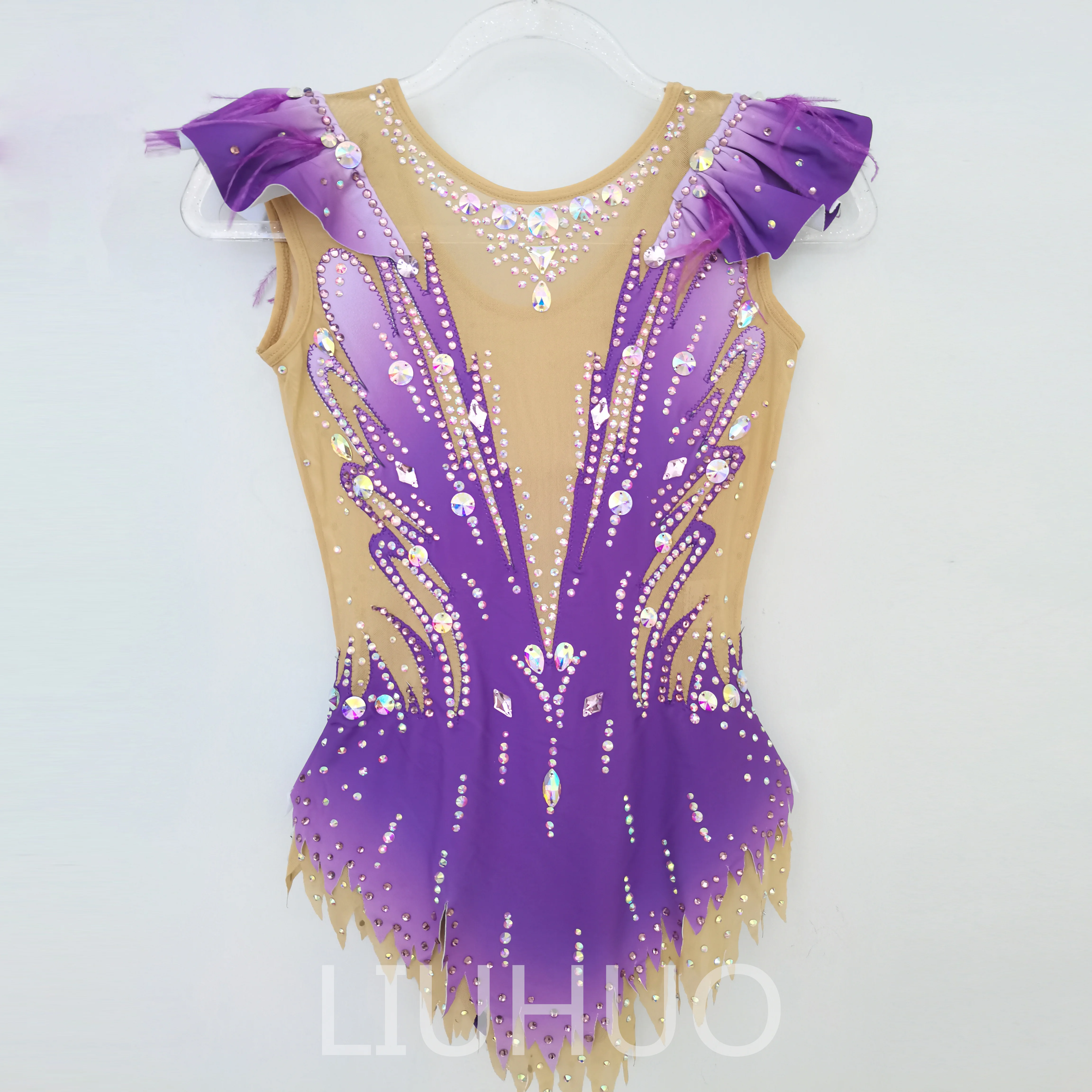 LIUHUO Rhythmic Gymnastics Leotard Competitive  Cheerleading Performance Purple For Children