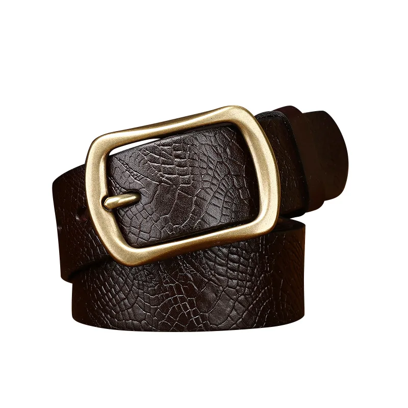 Fashionable retro embossed dragon phosphorus pattern belt for men, genuine leather, versatile trendy casual jeans belt