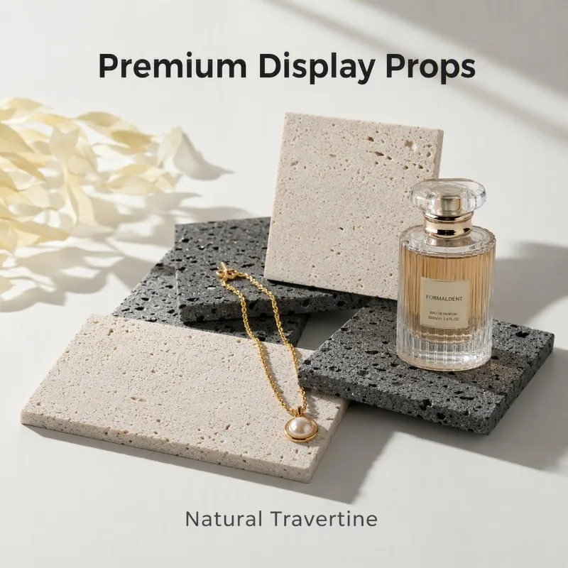 Natural Travertine Display Board, Non-Slip Stone Pad for Jewelry Cosmetics Product Photography Decor