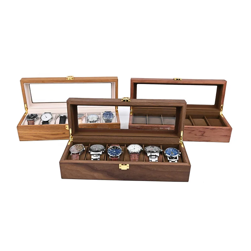 Wooden Watch Box Storage Case Wood Box with Lid for 6pcs Wrist Watches Display Box Watch Storage Wood Watch Box Organizer