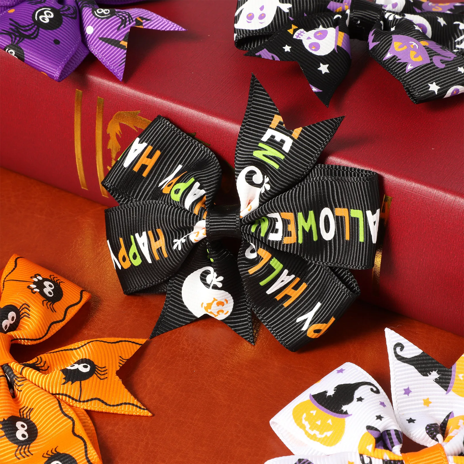 

24pcs Bow Hair Clips Halloween Bows Kids Accessories Premium Material Comfortable Classic Color Suitable All Hair Styles