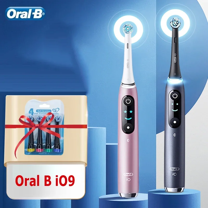 Oral B iO9 Smart Electric Toothbrush Series 9 3D Pressure Sensor Visible Timer AI Tracking 7 Modes with Charger Box Brush Heads