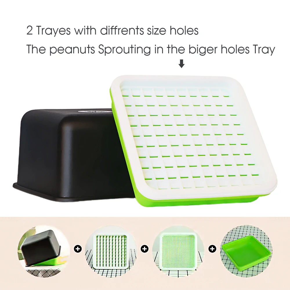 Garden Hydroponic Peanut Sprout Box Soilless Seedling Start Trays With Shading Lid Plastic Multi-Function Planting Containers