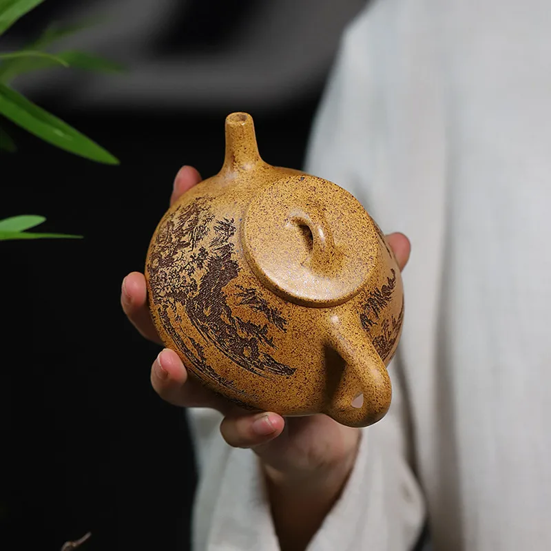 280ml Hand-carved Yixing Purple Clay Teapot Section Mud Stone Scoop Tea Infuser Custom Zisha Tea Set Chinese Tea Accessories