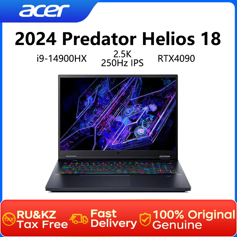 2024 Acer Predator Helios 18 Gaming Laptop 18 Inch 2.5K 250Hz Mini-LED IPS Screen Netbook i9-14900HX 32GB 2TB RTX4090 Notebook