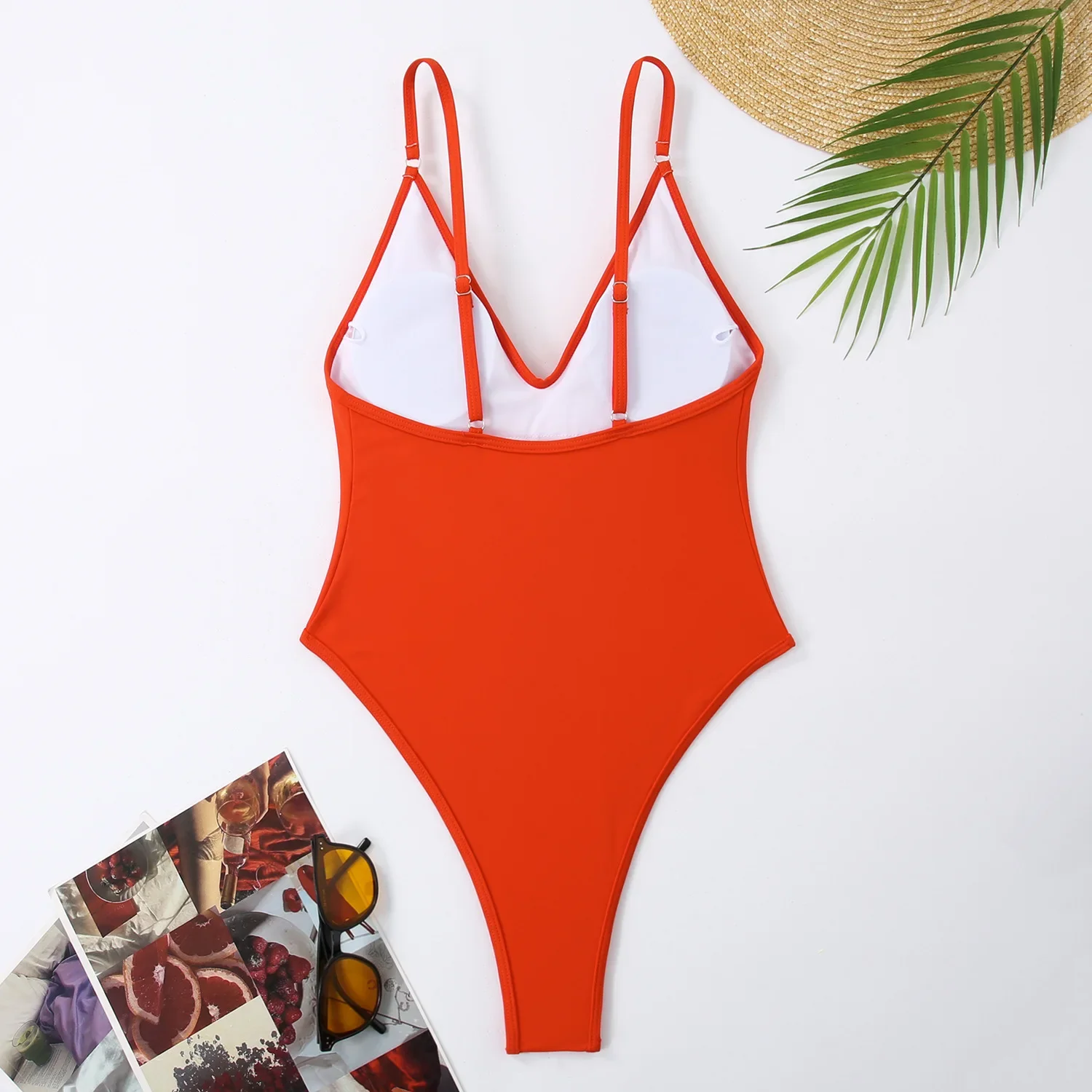 New Sexy One Piece Swimsuit Women Summer Holiday Beachwear Swimwear Bikini Thong Monokini Bathing Suit 2025 Mujer Solid Red - view 6