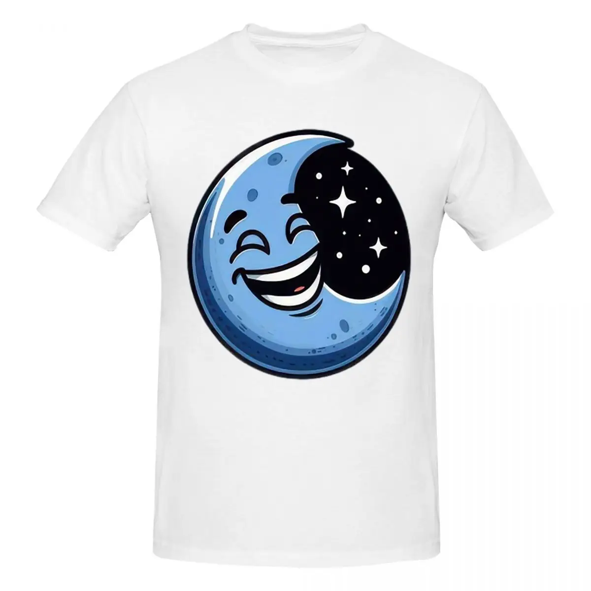 Smiling Moon Clipart Perfect For Nighttime Men T-Shirt Fashion Plus Size T Shirts Men's Crew Neck Cotton Tees Short Summer Male