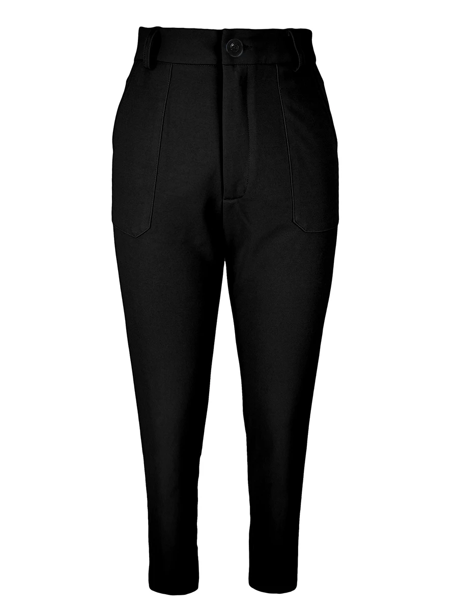 Damen High-Waist Schwarze Hose, Lässige Schmale Skinny Bleistifthose, Modische Stretch-Hose mit Taschen, Streetwear für Frühling und Herbst, Damen-Unterhose – Detail 6