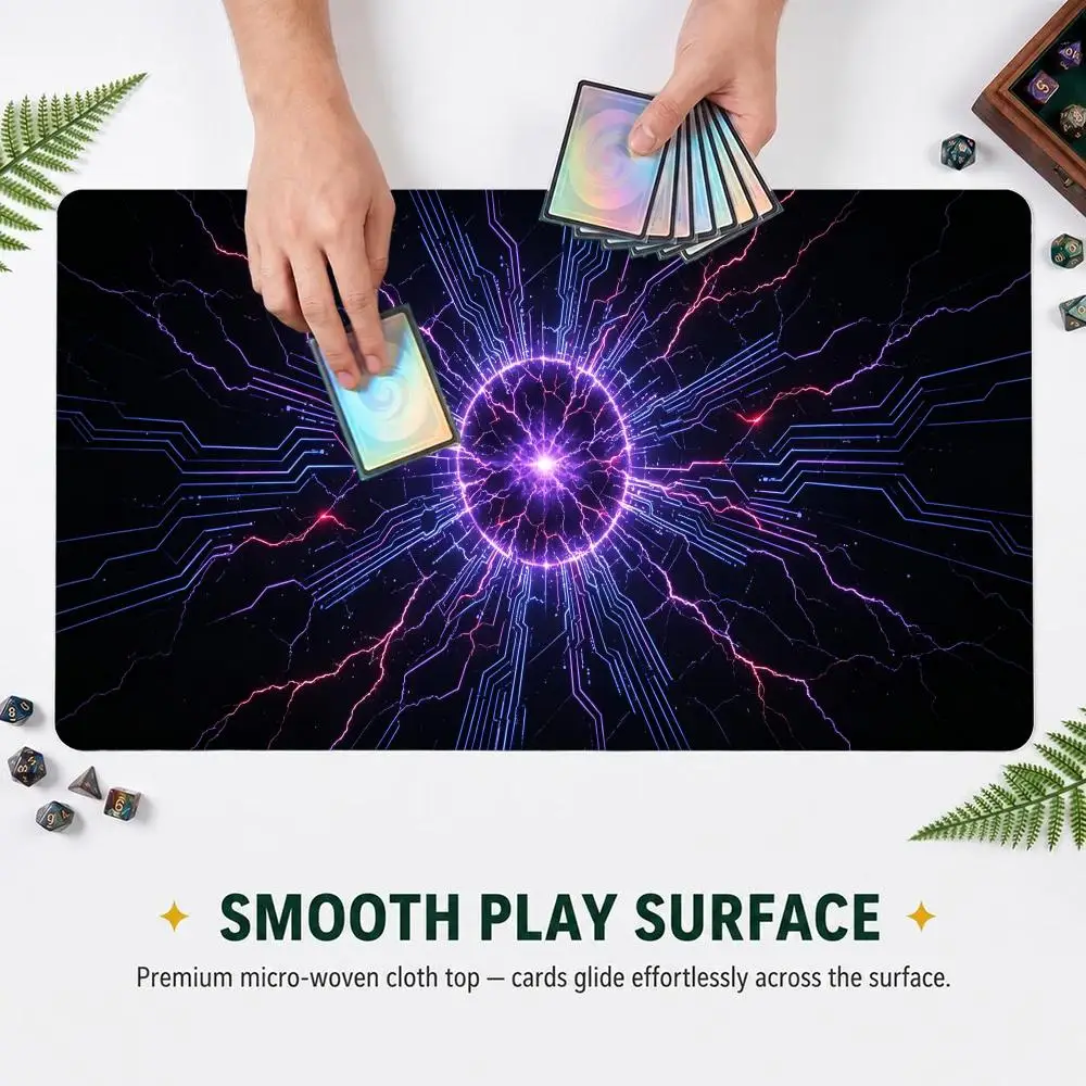 Cyber Lightning Energy Circuit Playmat Rubber Non‑Slip Card Game Mat For TCG Board Game Desk Mouse Pad