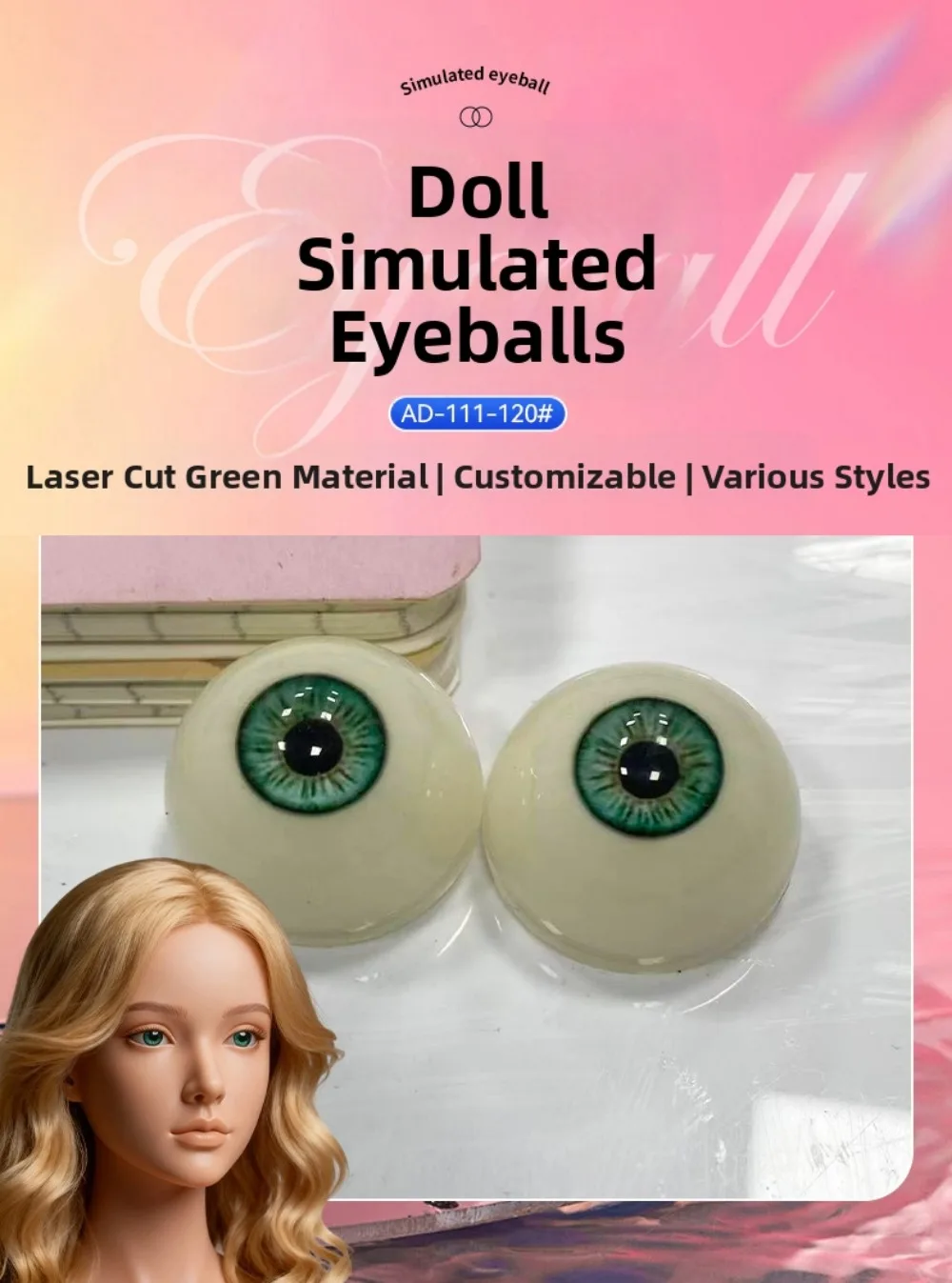 1pair 20mm Acrylic Fake Eyes Eyeballs with 3 Dimensional Fitting Eye 10 Styles Silicone Doll Simulation Eyeballs