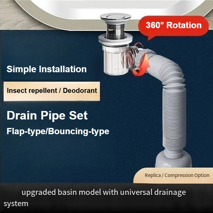 

Bathroom Washbasin Flap-type/Bouncing-type Drain Device Anti-odor Bathroom Fixture Sink Drain Pipe for Drainage System 1PC