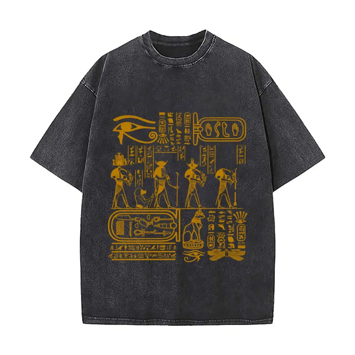 Egyptian Hieroglyphics Anubis Eye Of Horus Ancient Egypt Symbol Art Vintage Distressed Loose Streetwear Tops for Campus Days