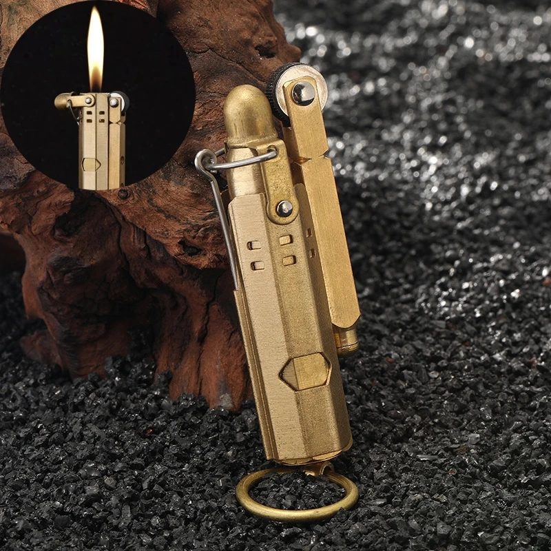 

Unusual Vintage Trench Lighter with Open Flame Windproof Brass Grinding Wheel Flint Lighter Men's Collectible Gift Tool