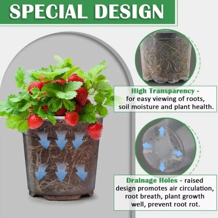 Reinforced Clear Nursery Pots with Drainage Hole,Transparent Variety Pack Plastic Plant Pot Seedling Planter Seed Starter Flower