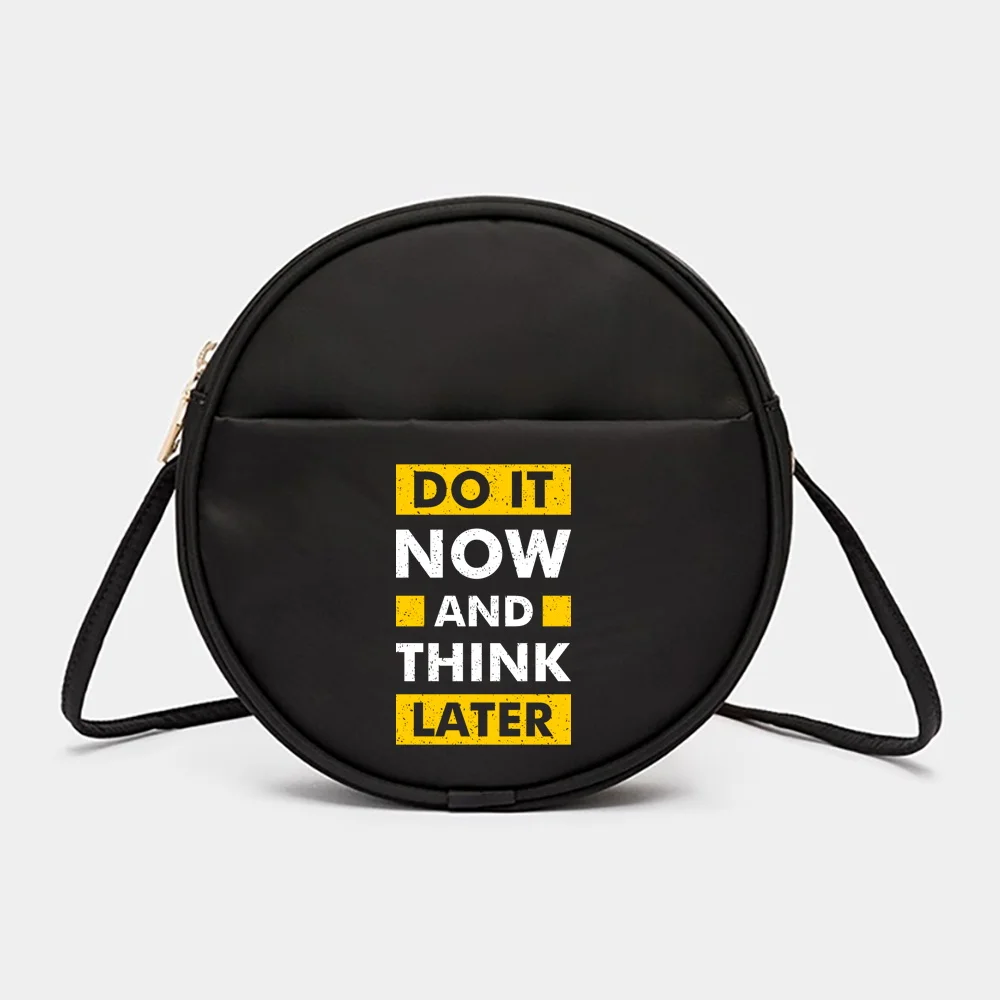 Phrase Series Pattern Womens' Messenger Bag Black Round Messenger Shoulder Crossbody Bag Top-Handle Bags Makeup Satchels Bags