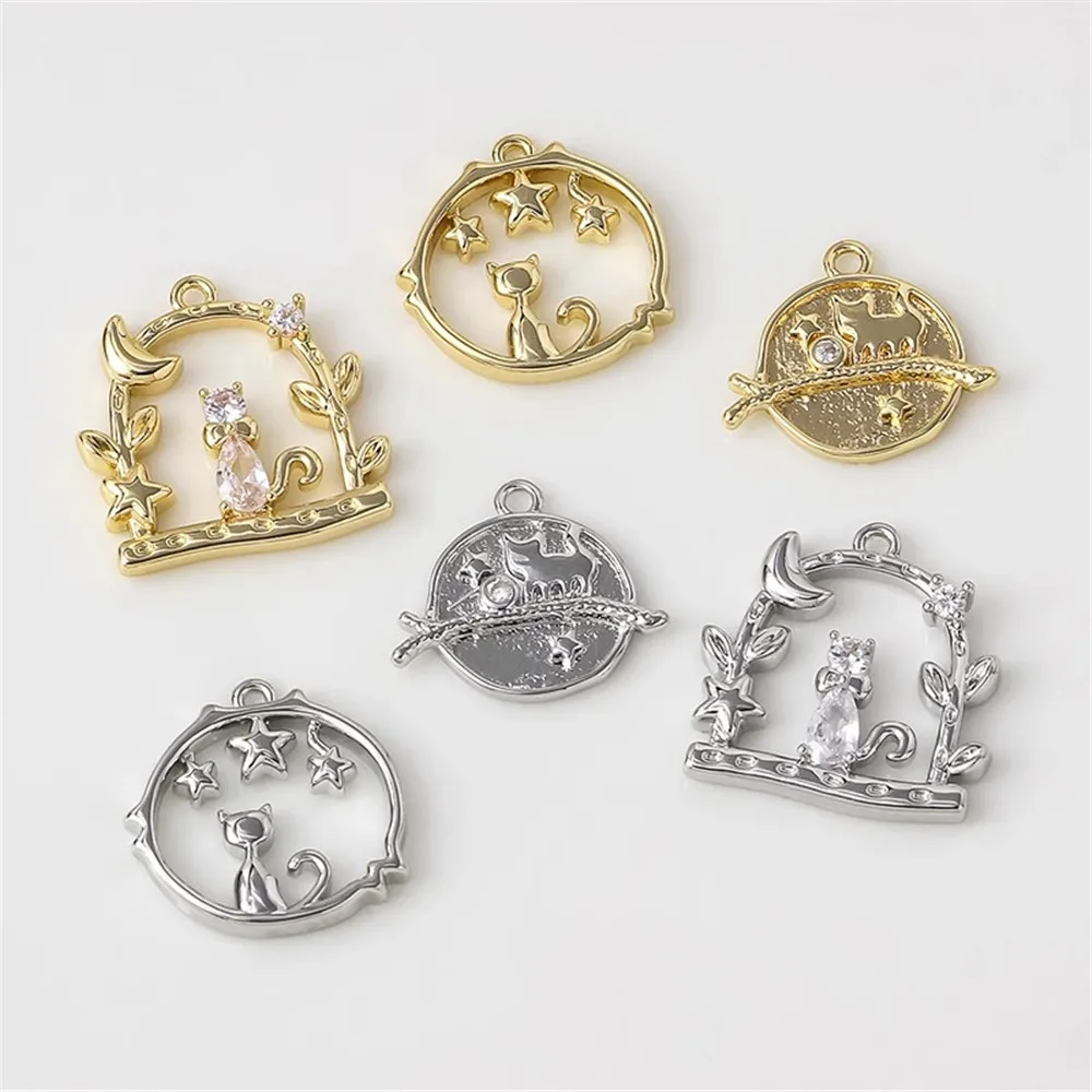 

Copper-plated 18K Slightly Zircon Cat Flower Window Pendant DIY Accessory Material Earrings, Necklace Bracelet Jewelry
