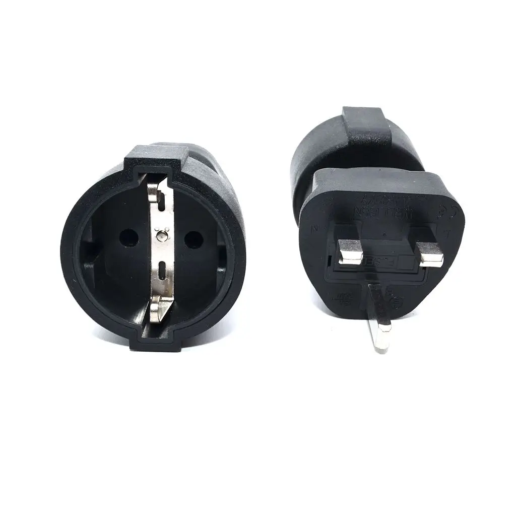 BS 1363 UK 3 Pin to CEE 7/7 European Adapter Plug - CE Certified - Industrial Grade (WA-0177),Black