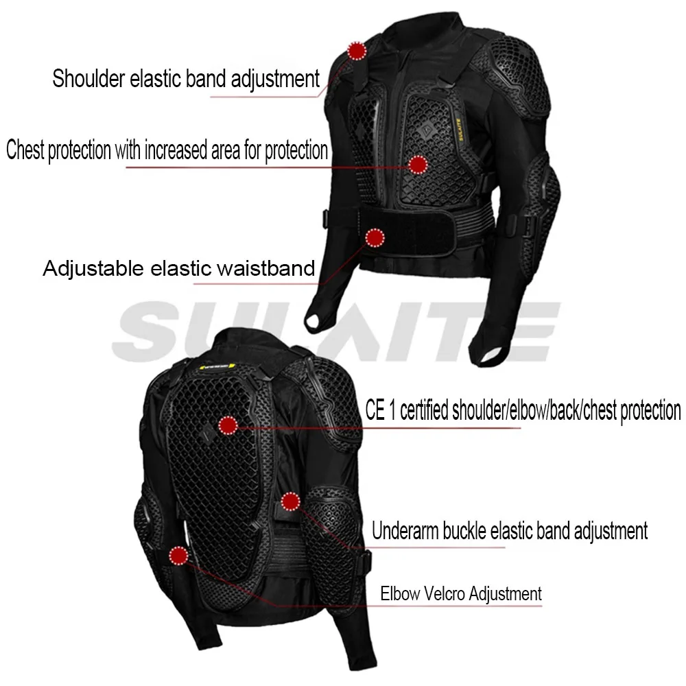 Chaquetas de motocicleta negras para hombre, equipo de protección de armadura de cuerpo completo, ropa de Moto de carreras, S-2XL