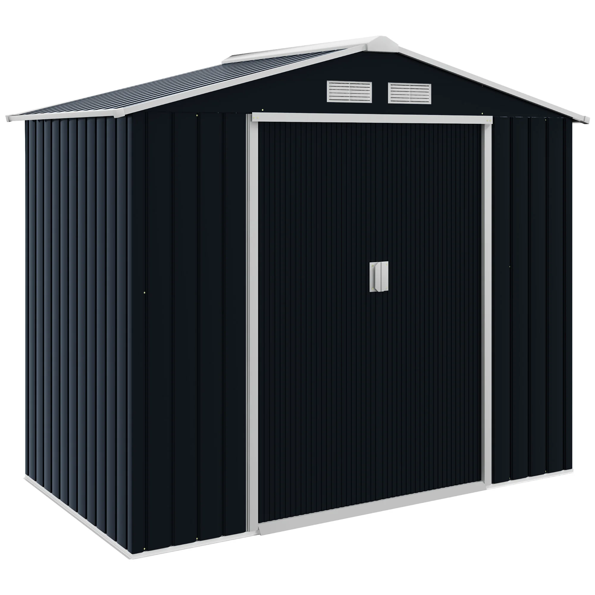 Caseta de Jardín 213x130x185 cm, Cobertizo Metálico de Exterior para Almacenamiento de Herramientas, Color Gris Oscuro