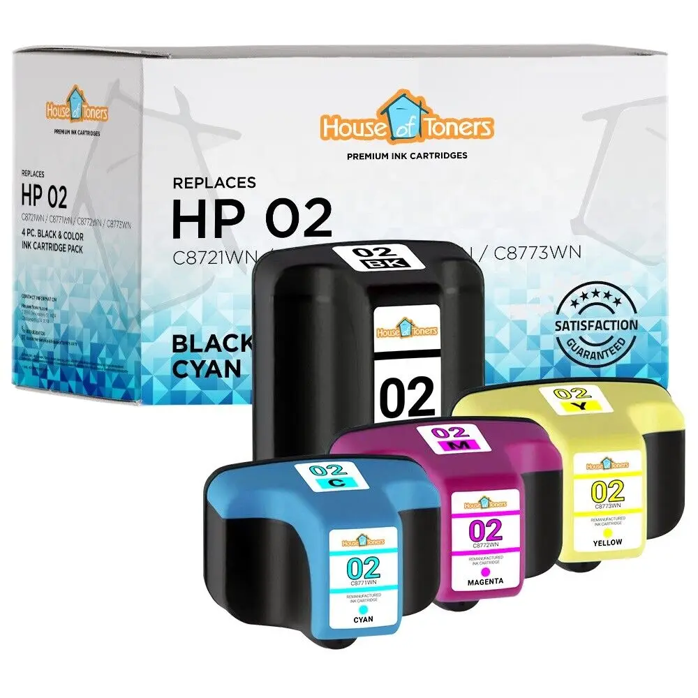 

4PK Remanufactured HP 02 C8721WN C8771WN C8772WN C8773WN Ink Cartridges