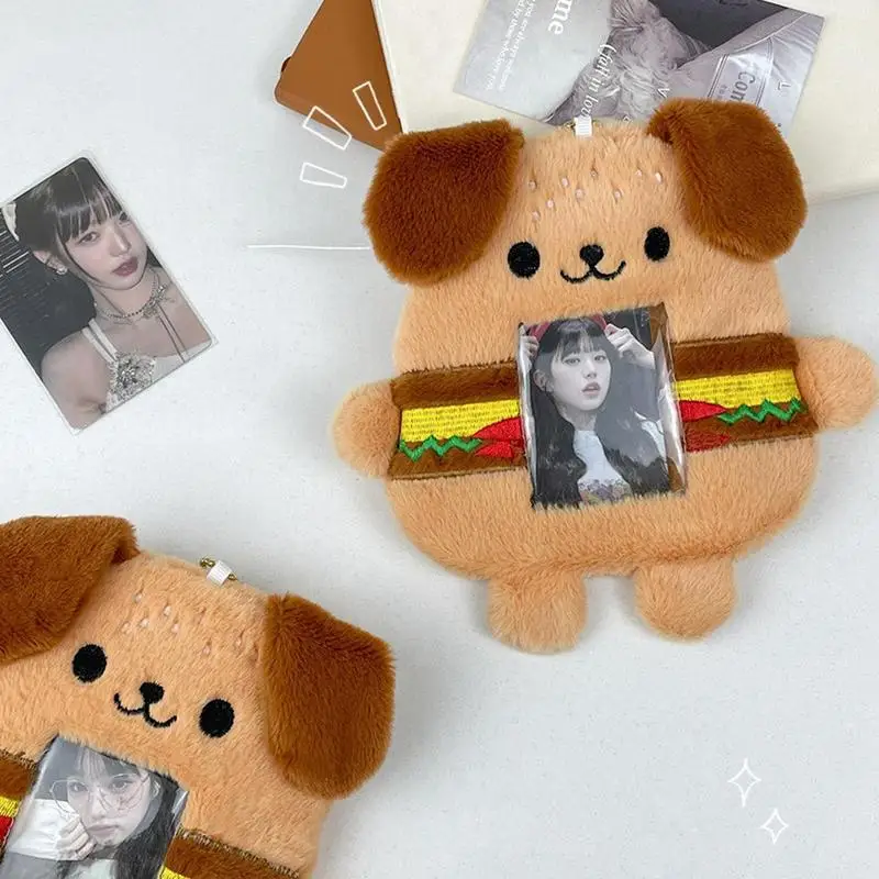Защитный чехол для фотокарты с мультяшными животными, защитный плюшевый рукав для фото-карты с принтом гамбургера, собаки, защитный чехол для карт