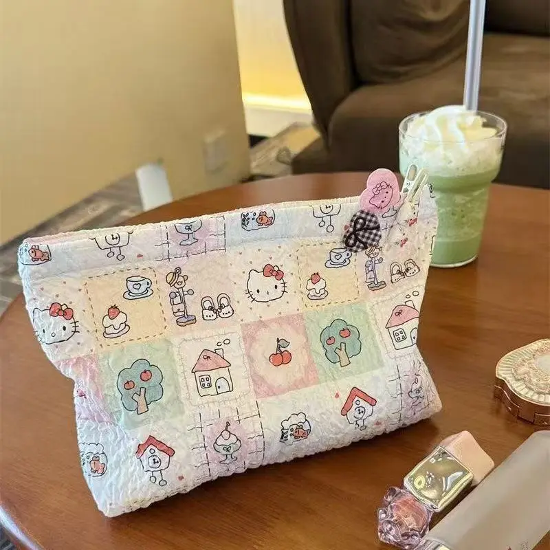 

Anime Kawaii Hello Kitty Storage Bag Cute Makeup Versatile Portable Large Capacity Travel Washbag Handbag Women Accessories Gift