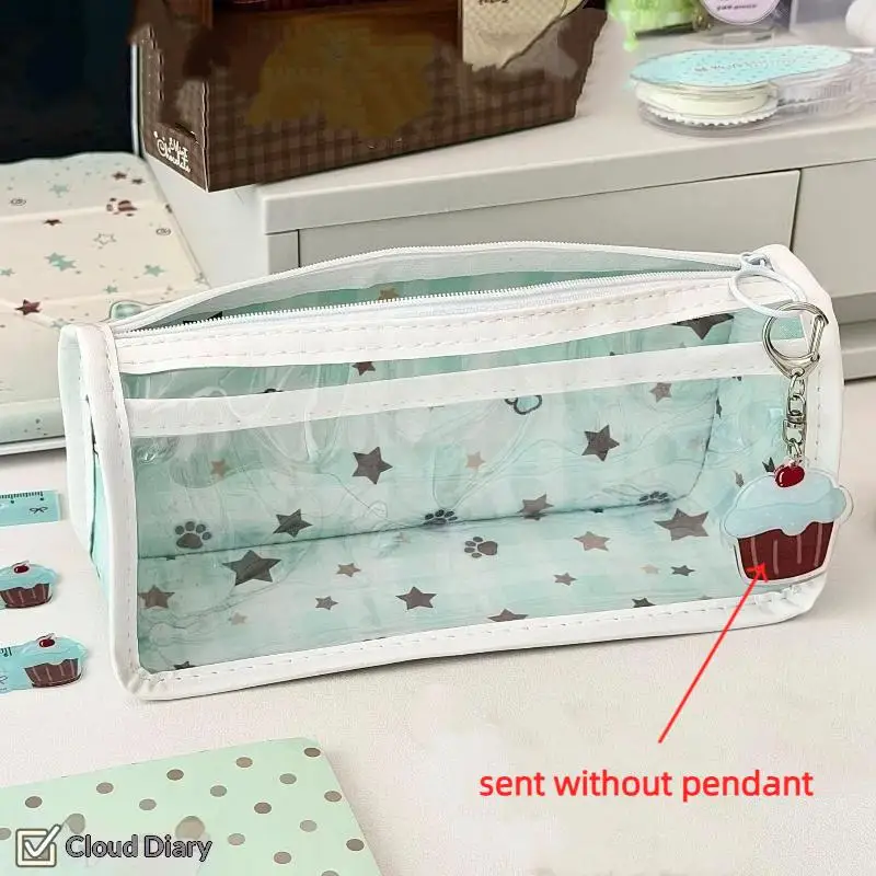 Neues transparentes Federmäppchen „Cloud Diary Star“ mit großem Fassungsvermögen, Reißverschluss-Stifttasche für Schüler, Schulsachen, Make-up-Aufbewahrung – Detail 2