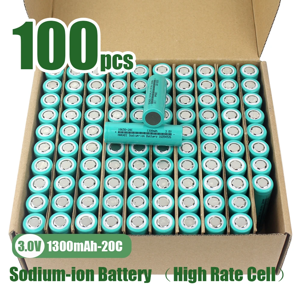 HAKADI 3V 1300mah 1500mah Rechargeale 18650 Sodium-ion Batteries Hihg Rate Discharge 100-200PCS For Start Power DIY 12V 24V 48V