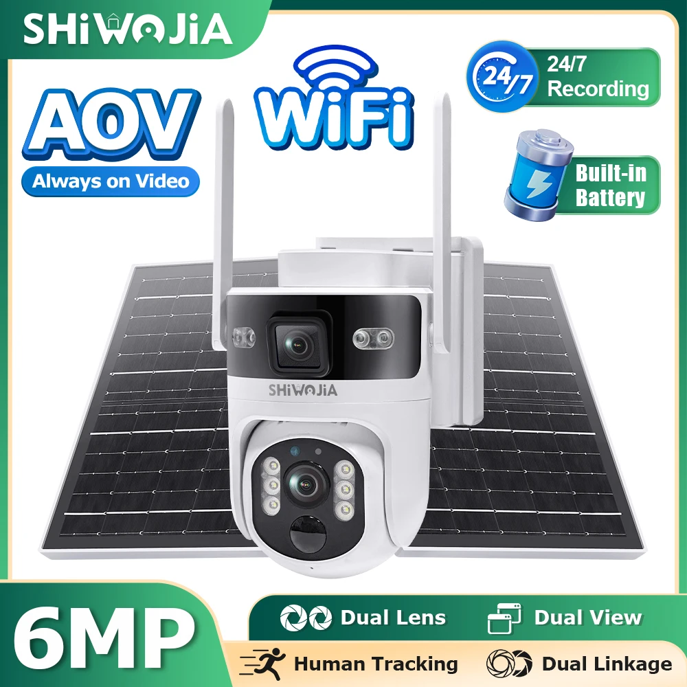 SHIWOJIA 60X 4G/WIFI Solar Camera Dual Screen Outdoor Security PTZ Two Way Audio Night Vision Camera IP65 Waterproof