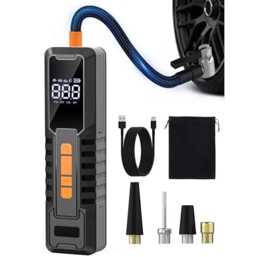 

Портативный воздушный компрессор Беспроводной воздушный насос для автомобильных шин Электрический велосипедный насос с манометром SOS Light Автоматическое отключение Идеально подходит для