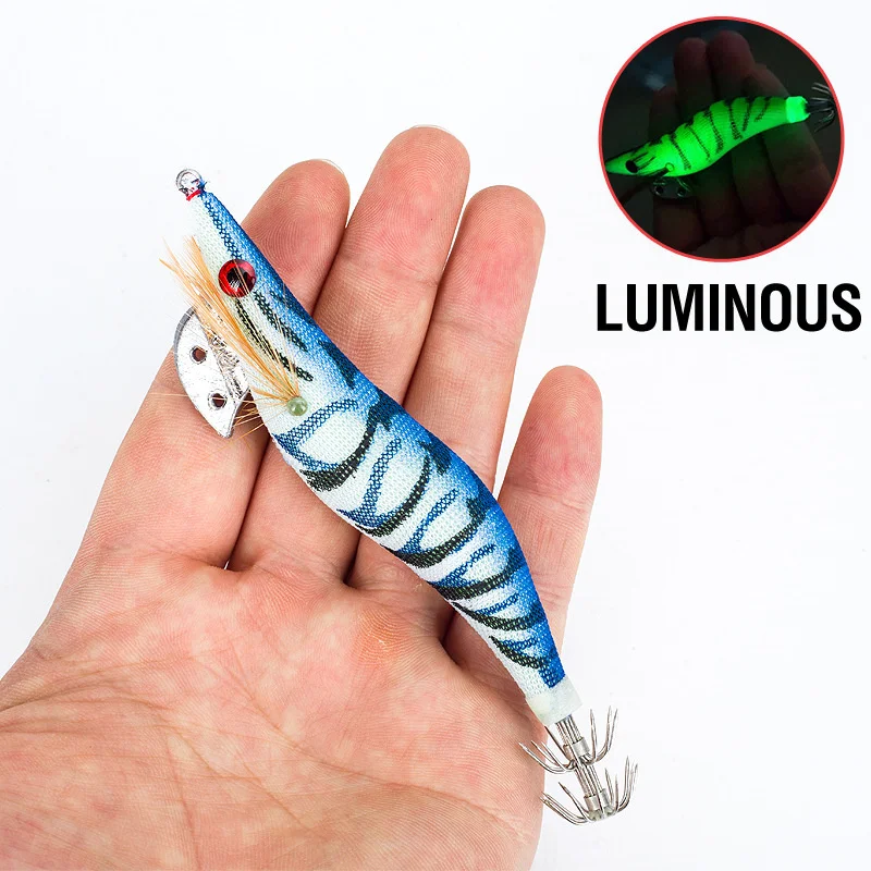 

10Pcs Wood Shrimp Fishing Lures 7.6/11/14g Artificial Luminous Hard Bait Squid Hook Cuttlefish Octopus Lure Fishing Tackle Pesca