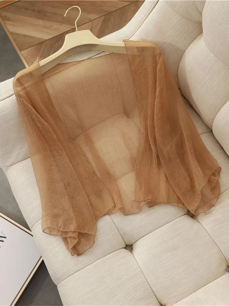 

Summer 2025 Fairylike Women's Sun Protection irt Chiffon awl Thin Outerwear Cardigan See-tough Ultra Fairy Cover up