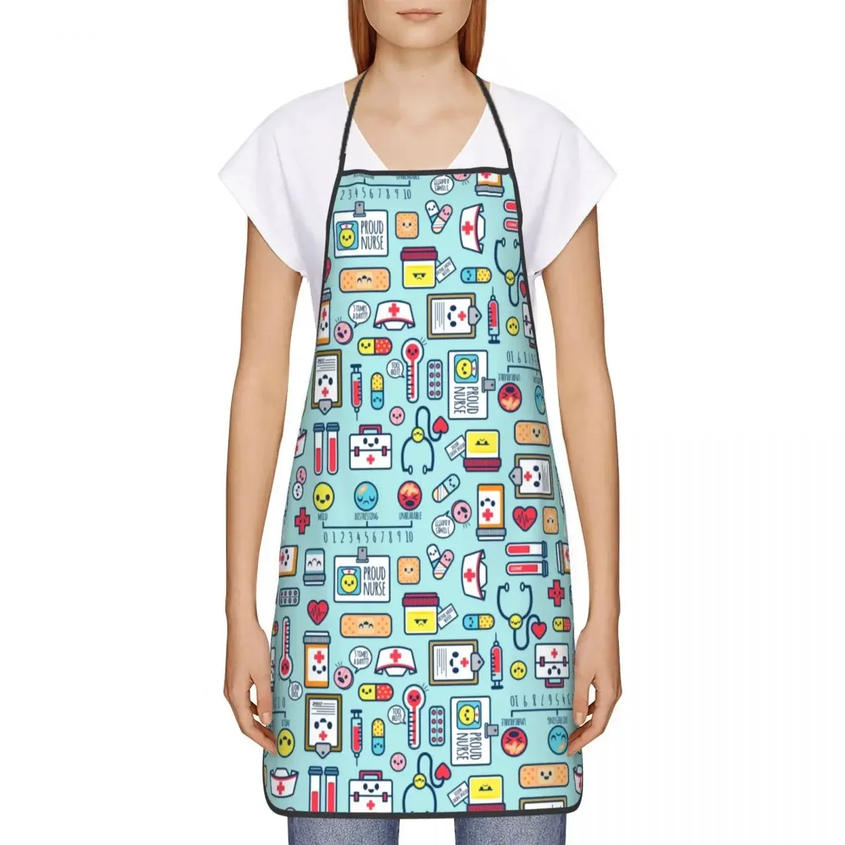 Custom Bib Blue Proud Nurse Pattern Apron Men Women Unisex Adult Chef Kitchen Cooking Nursing Tools Tablier Cuisine Gardening